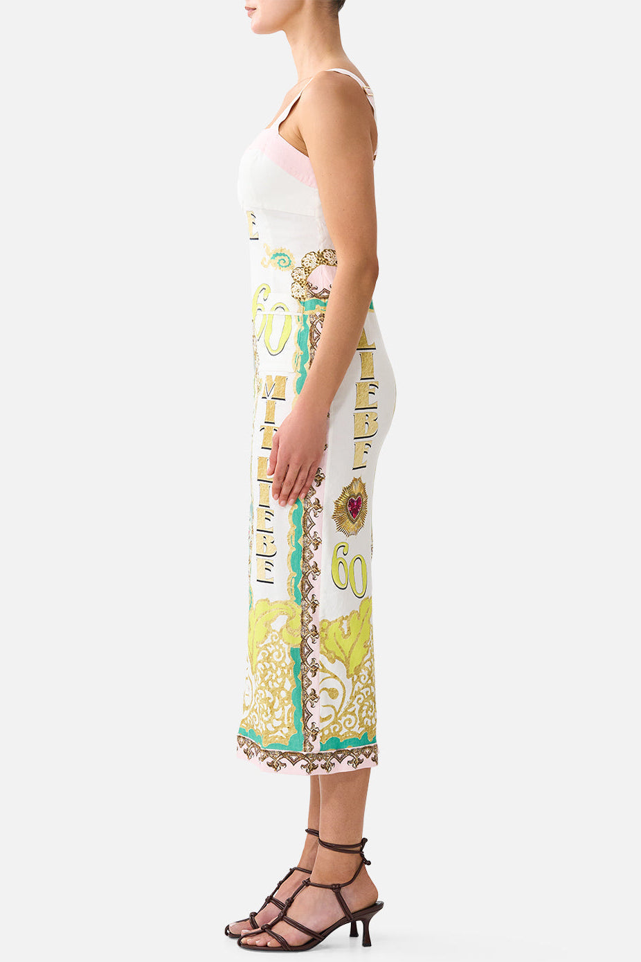 CAMILLA Form Fitted Midi Dress with Topstitching - Painted Prayers - view 4