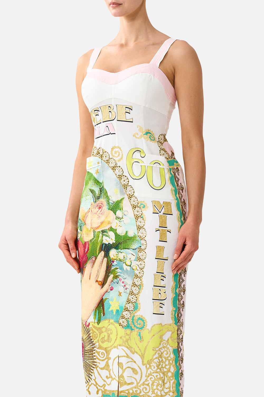 CAMILLA Form Fitted Midi Dress with Topstitching - Painted Prayers - view 5