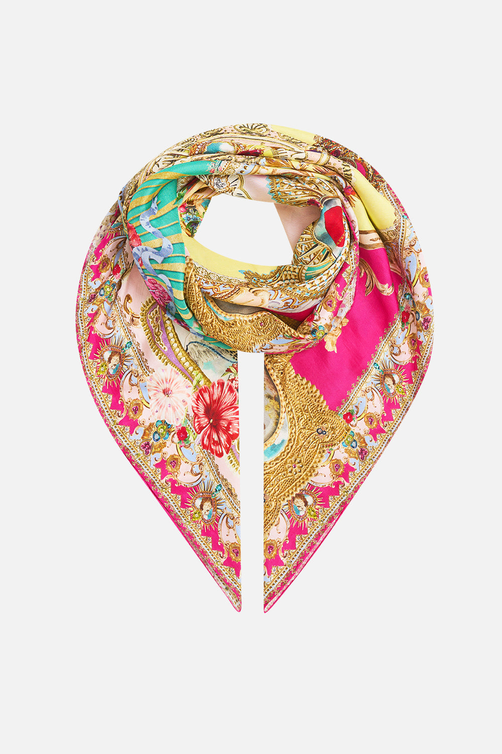 CAMILLA Large Crystalled Silk Square Scarf - Painted Prayers - view 1