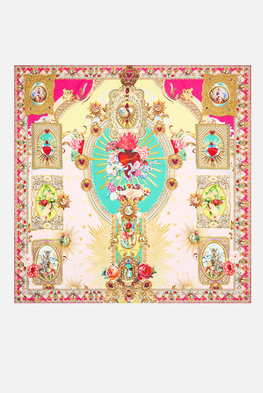 CAMILLA Large Crystalled Silk Square Scarf - Painted Prayers - view 2