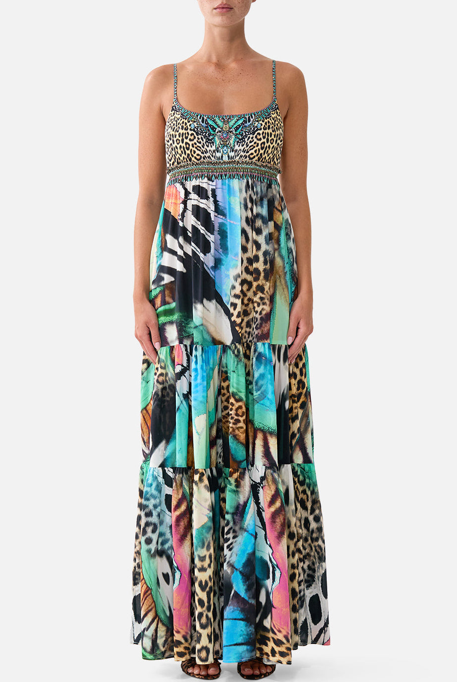CAMILLA Long Dress with Jersey Bodice - Butterfly Bohemia - front view