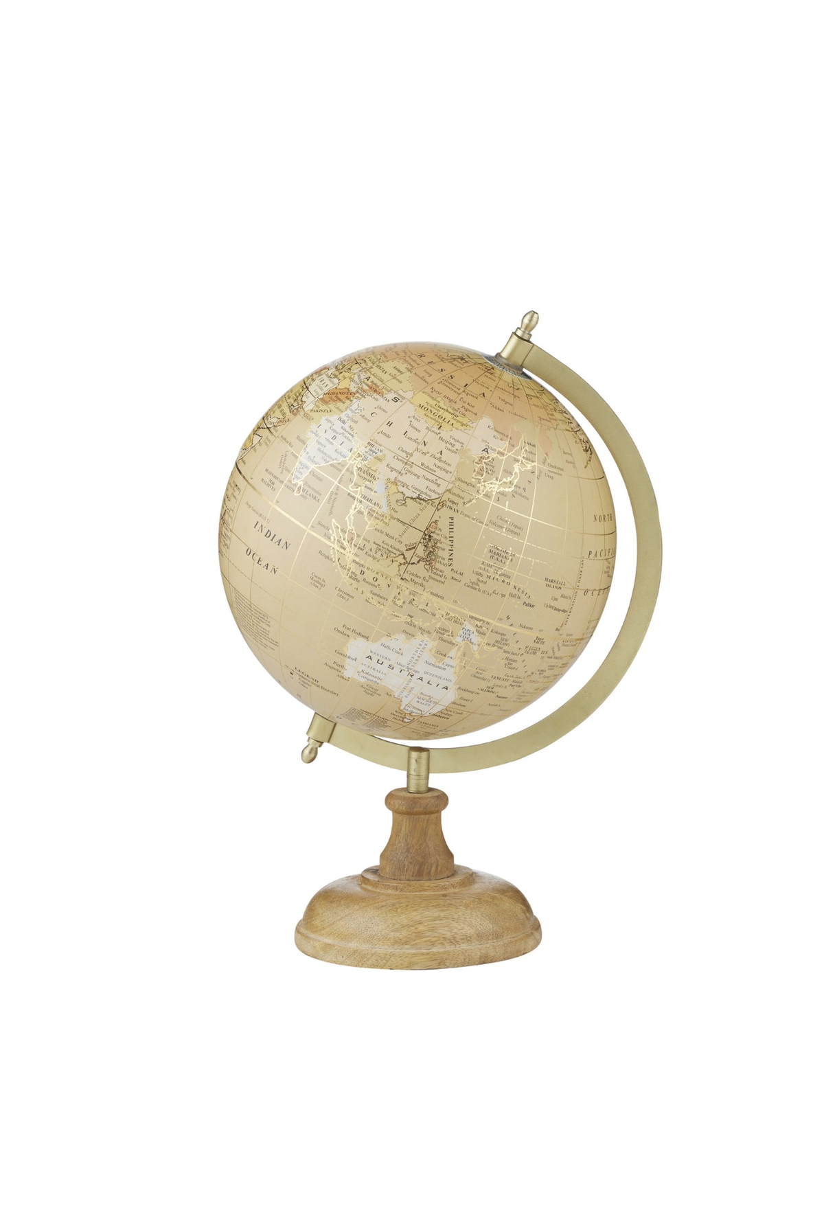 Cream World Globe on Timber Stand - preserved original photo