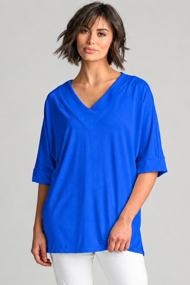 PAULA RYAN Long V Neck Relaxed Top - Santorini EcoVero - Paula Ryan