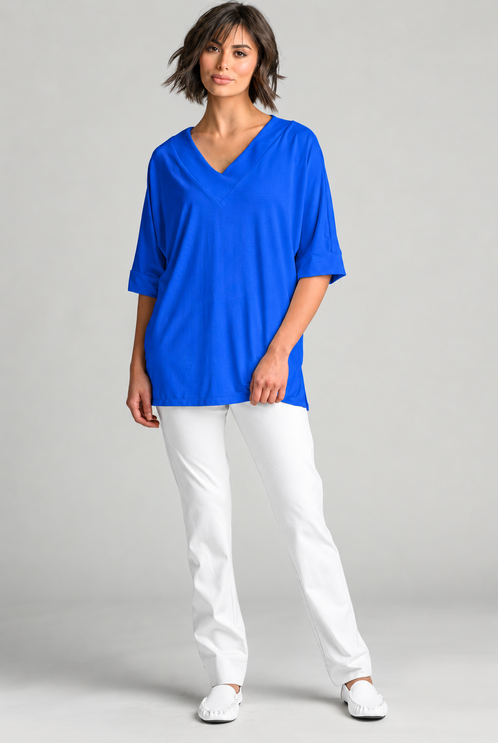 PAULA RYAN Long V Neck Relaxed Top - Santorini EcoVero - Paula Ryan