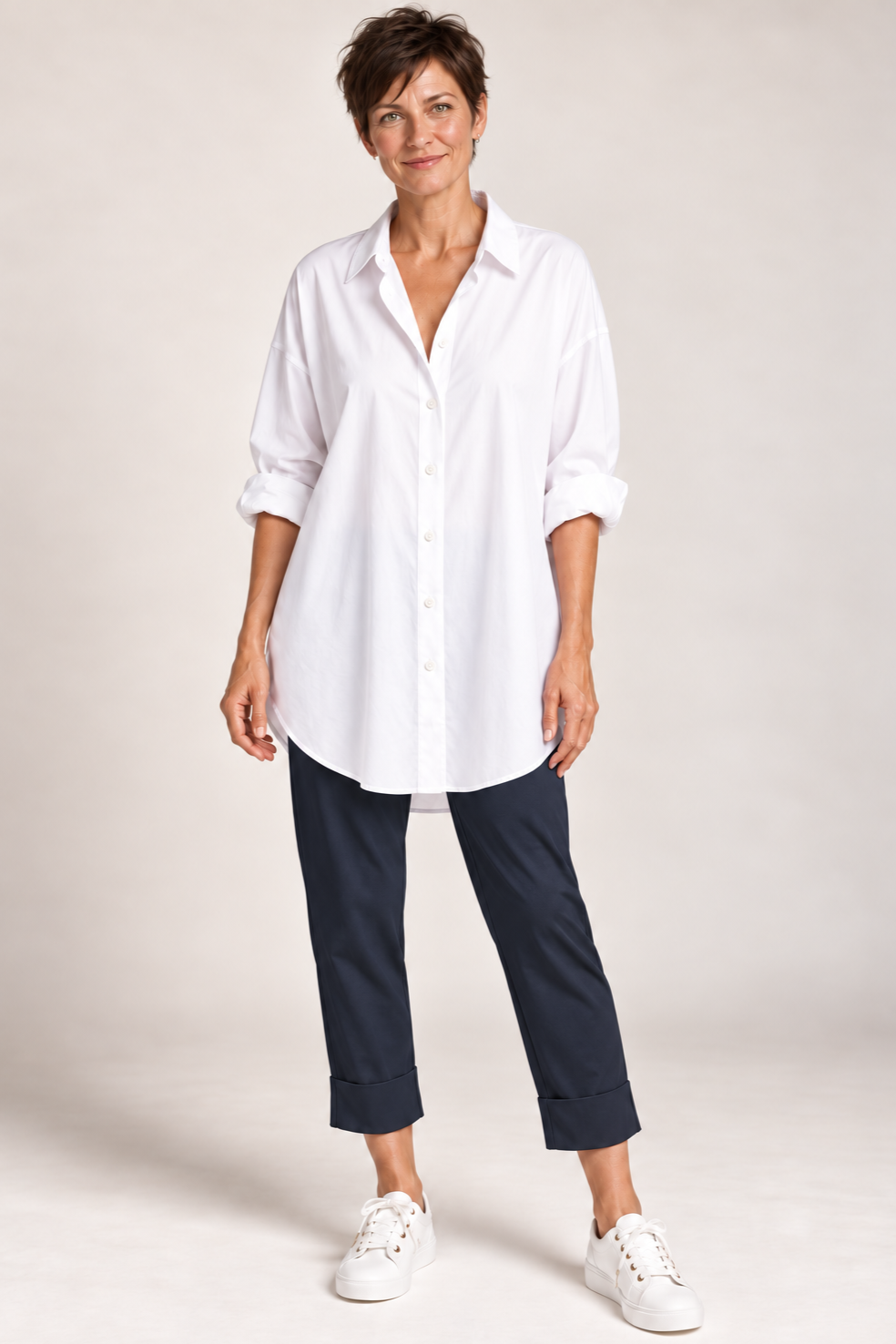 PAULA RYAN Wide Cuffed Capri Pant - Microjersey Navy - Paula Ryan