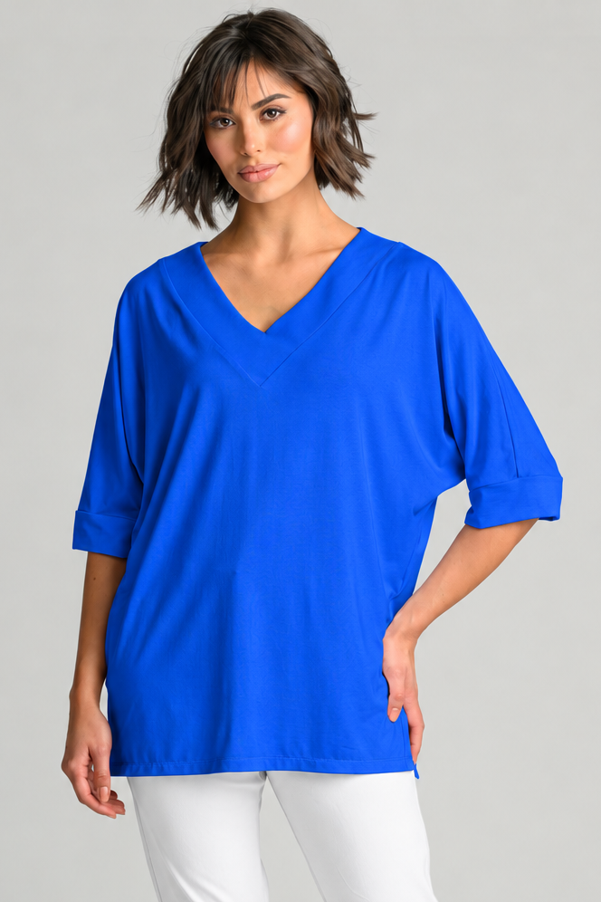 PAULA RYAN Long V Neck Relaxed Top - Santorini EcoVero - Paula Ryan