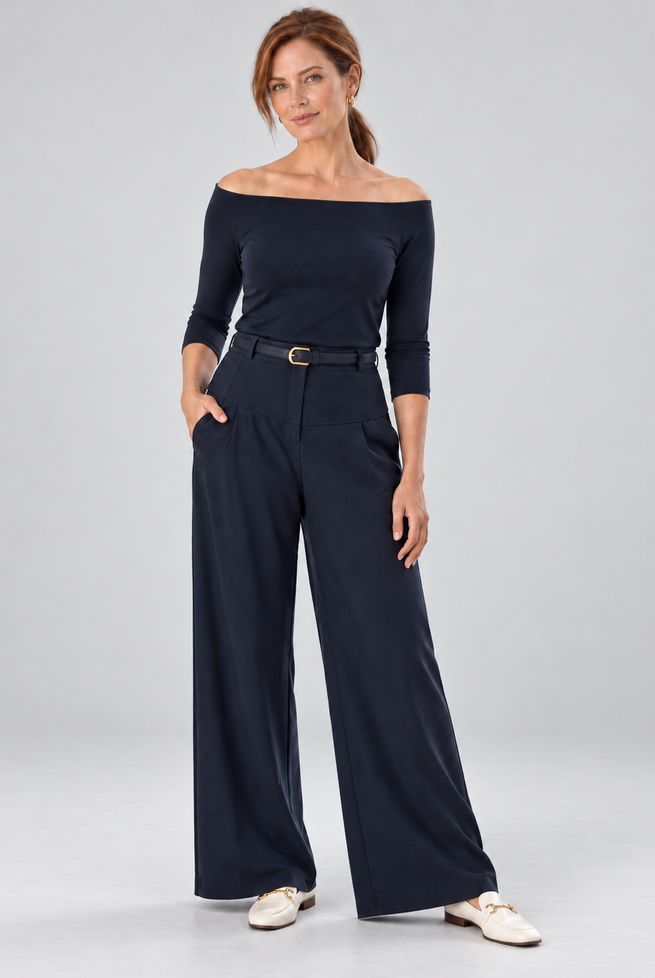 PAULA RYAN Off Shoulder Top - Modal Soft Navy - Paula Ryan