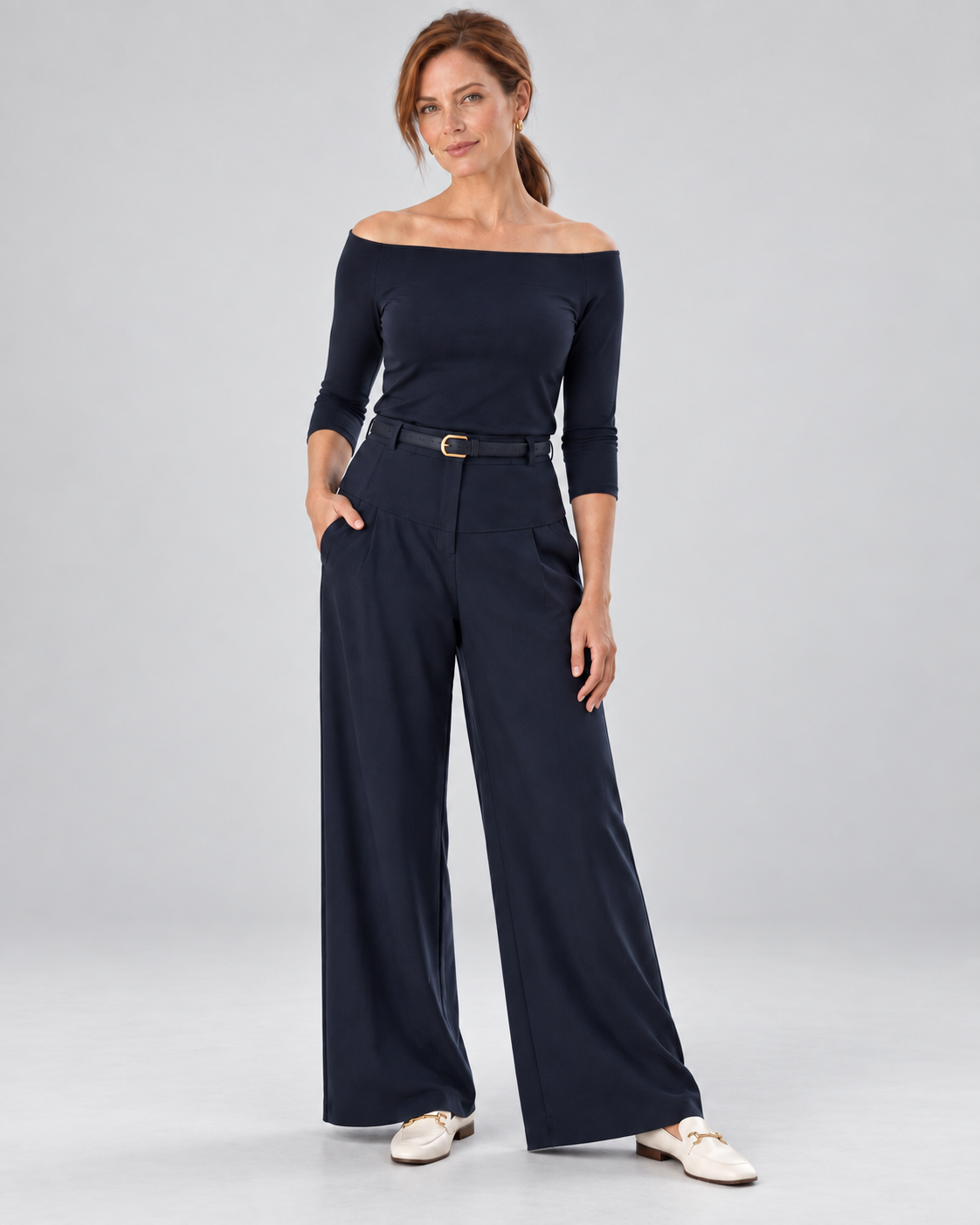 PAULA RYAN Off Shoulder Top - Modal Soft Navy - Paula Ryan