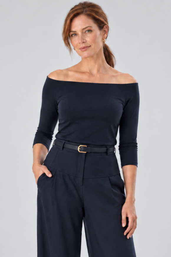 PAULA RYAN Off Shoulder Top - Modal Soft Navy - Paula Ryan