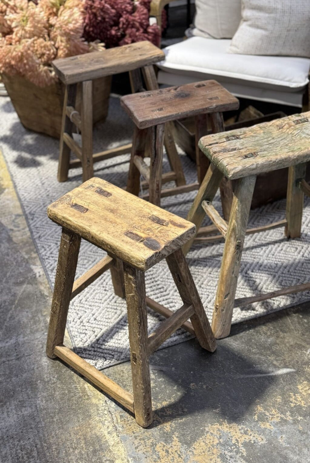 Antique Wooden Stool - Magpie Style