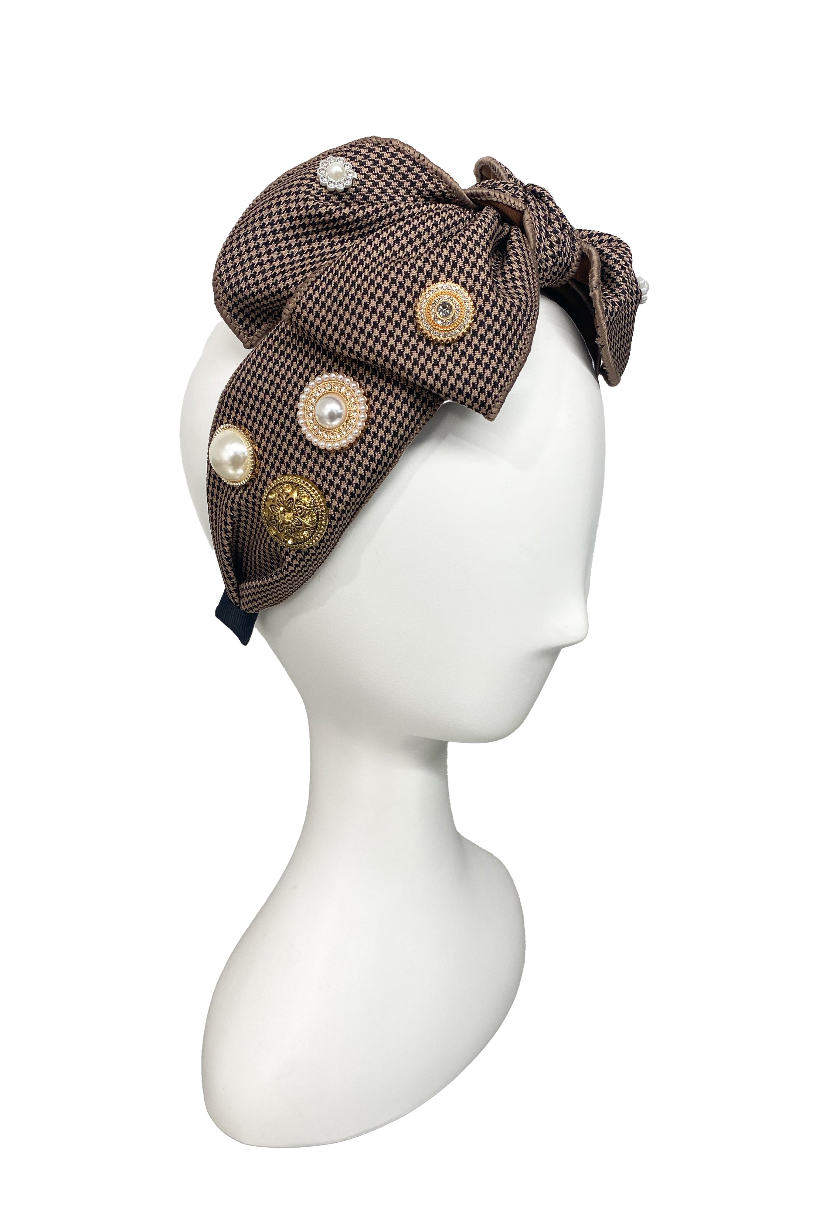 SEVENTH & FIGG Micro Houndstooth with Jeweled Bow Headband - Magpie Style