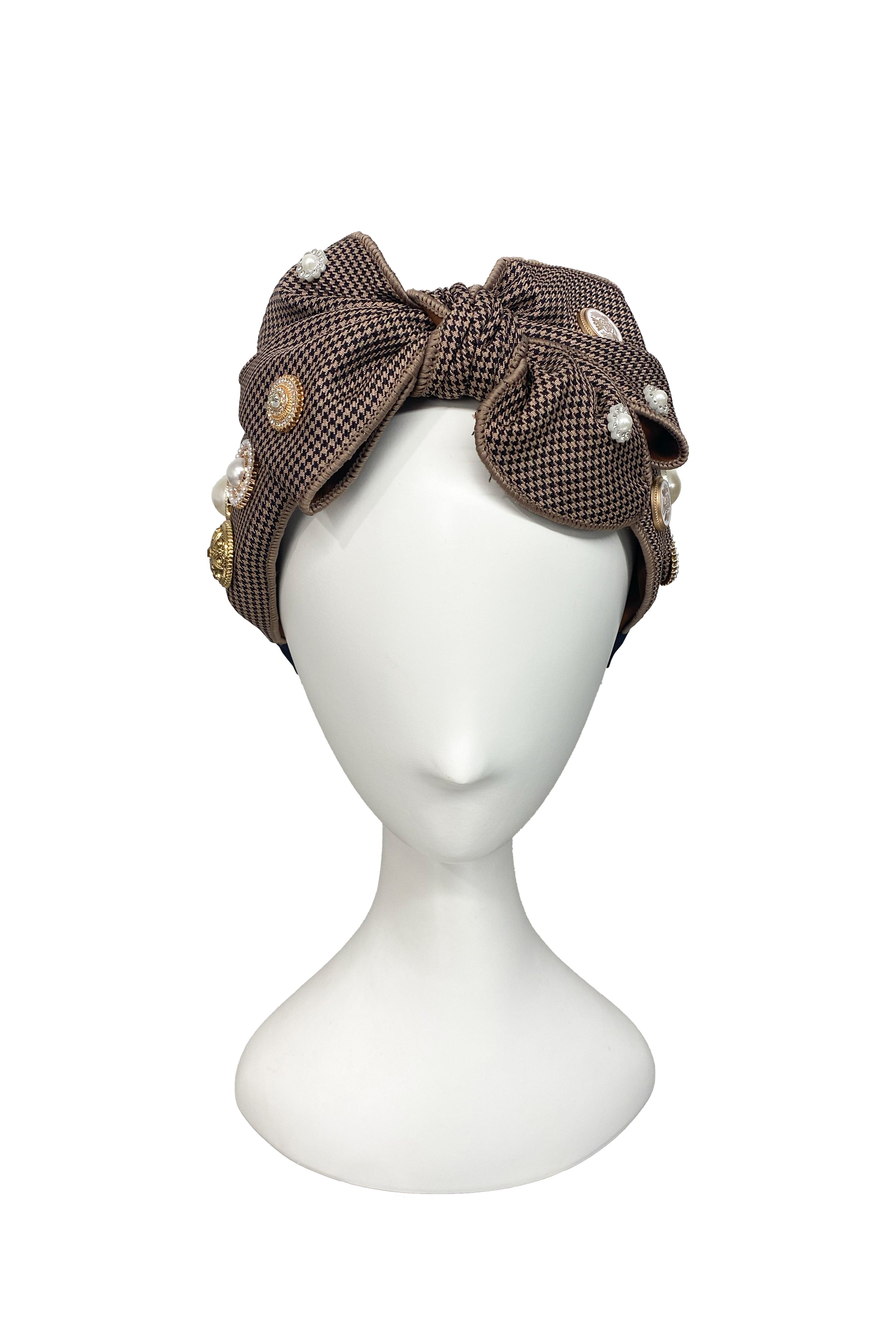 SEVENTH & FIGG Micro Houndstooth with Jeweled Bow Headband - Magpie Style