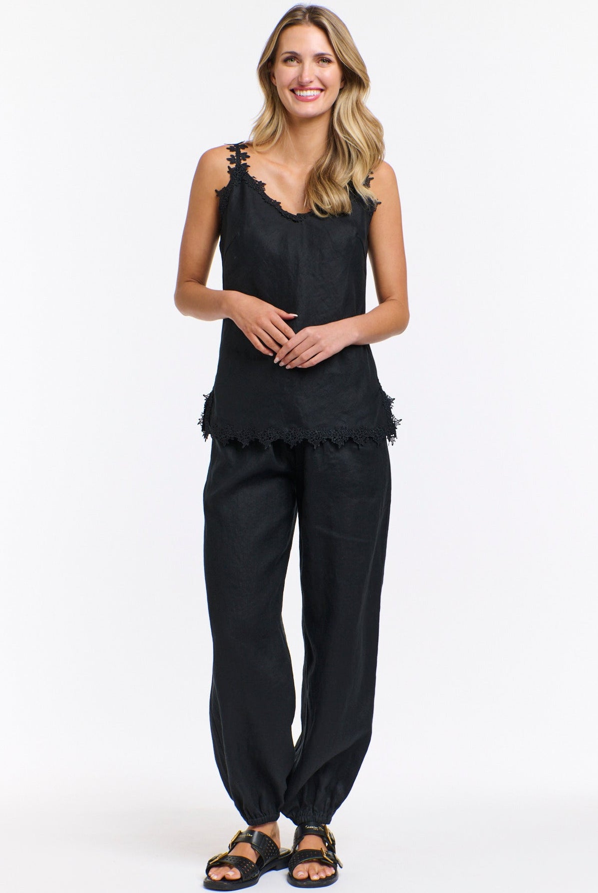 365 DAYS Leni Cuffed Linen Pants - Black, supplier photo 1