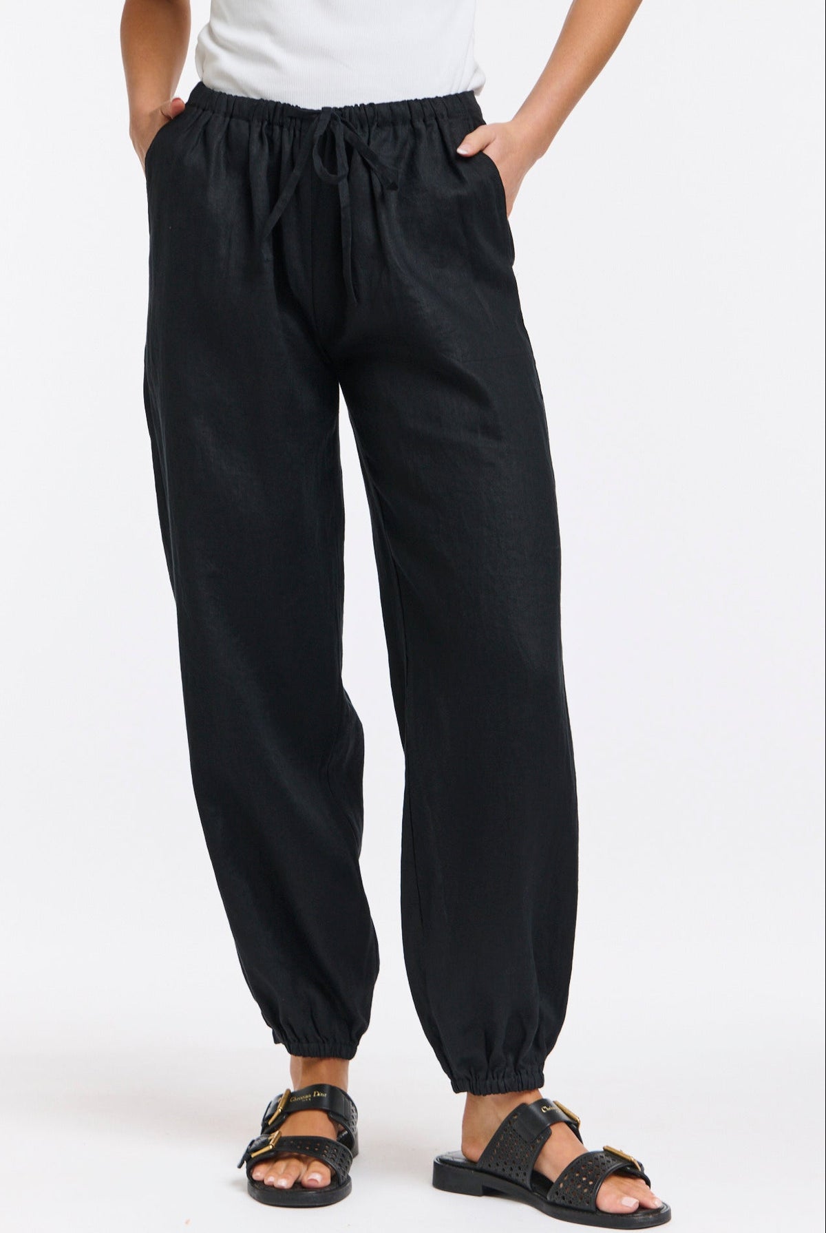 365 DAYS Leni Cuffed Linen Pants - Black, supplier photo 2