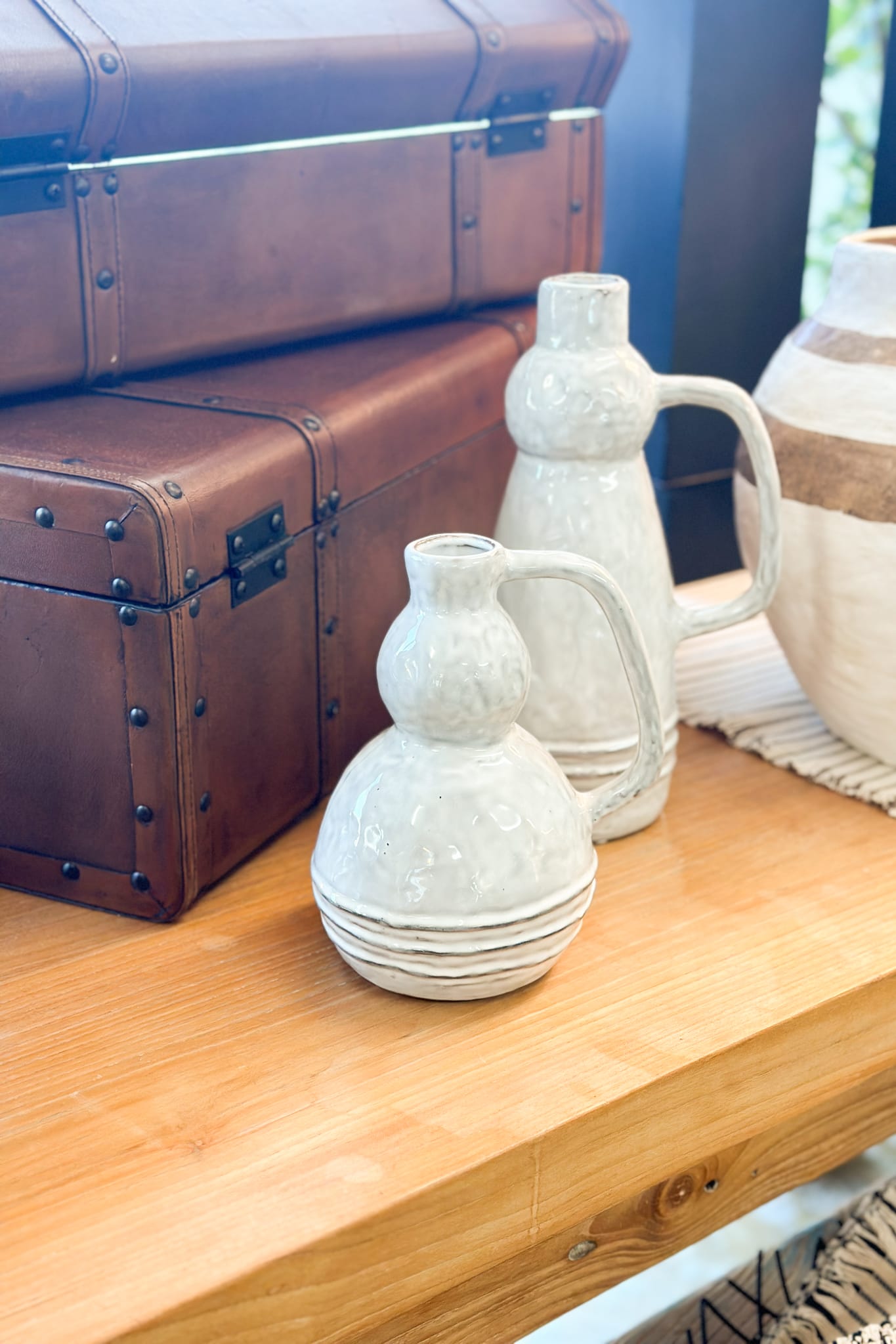 White Ceramic Organic Stripe Jug - Magpie Style