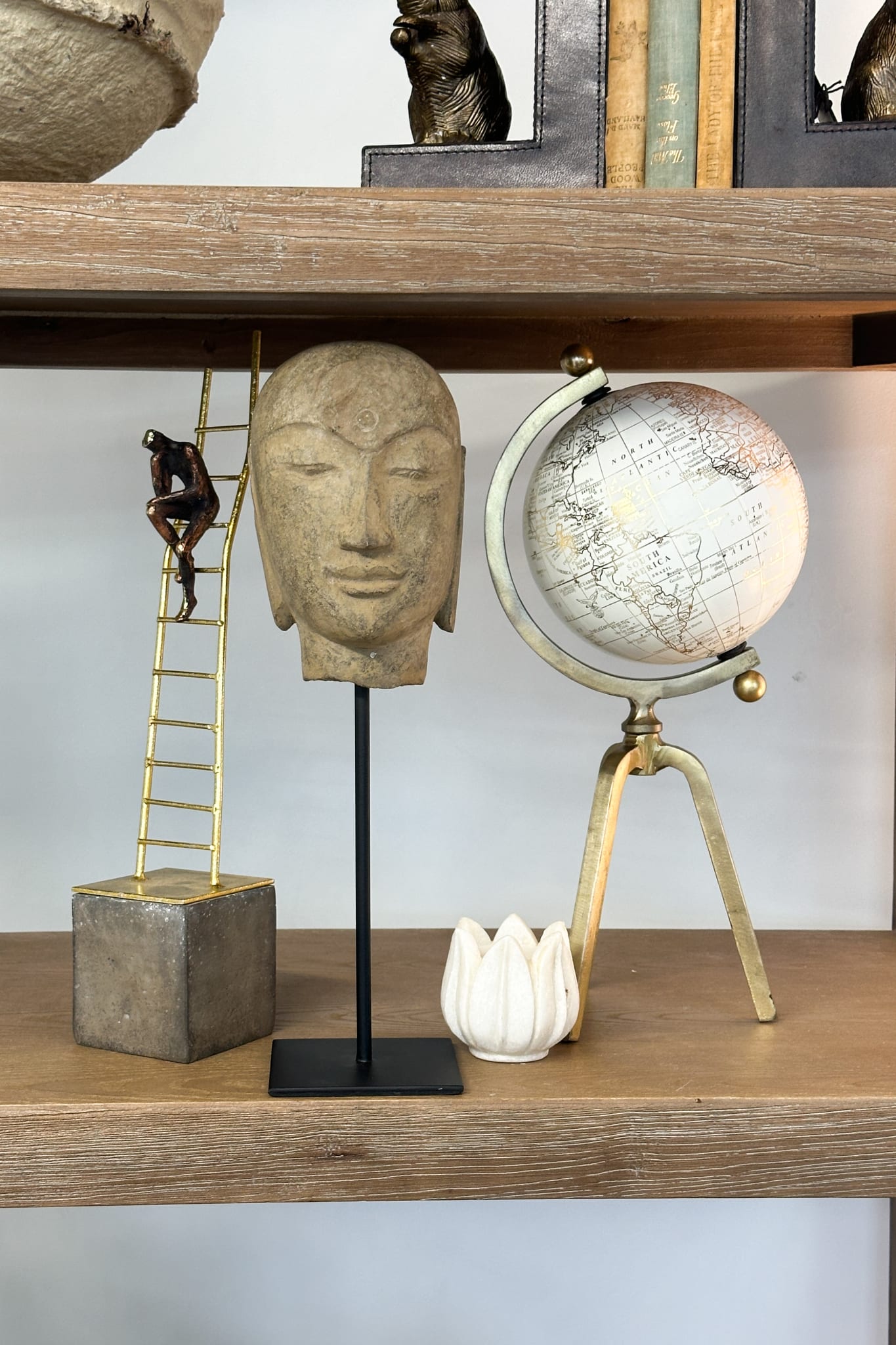 Hand Carved Stone Zen Buddha Head on Stand - Tall - Magpie Style