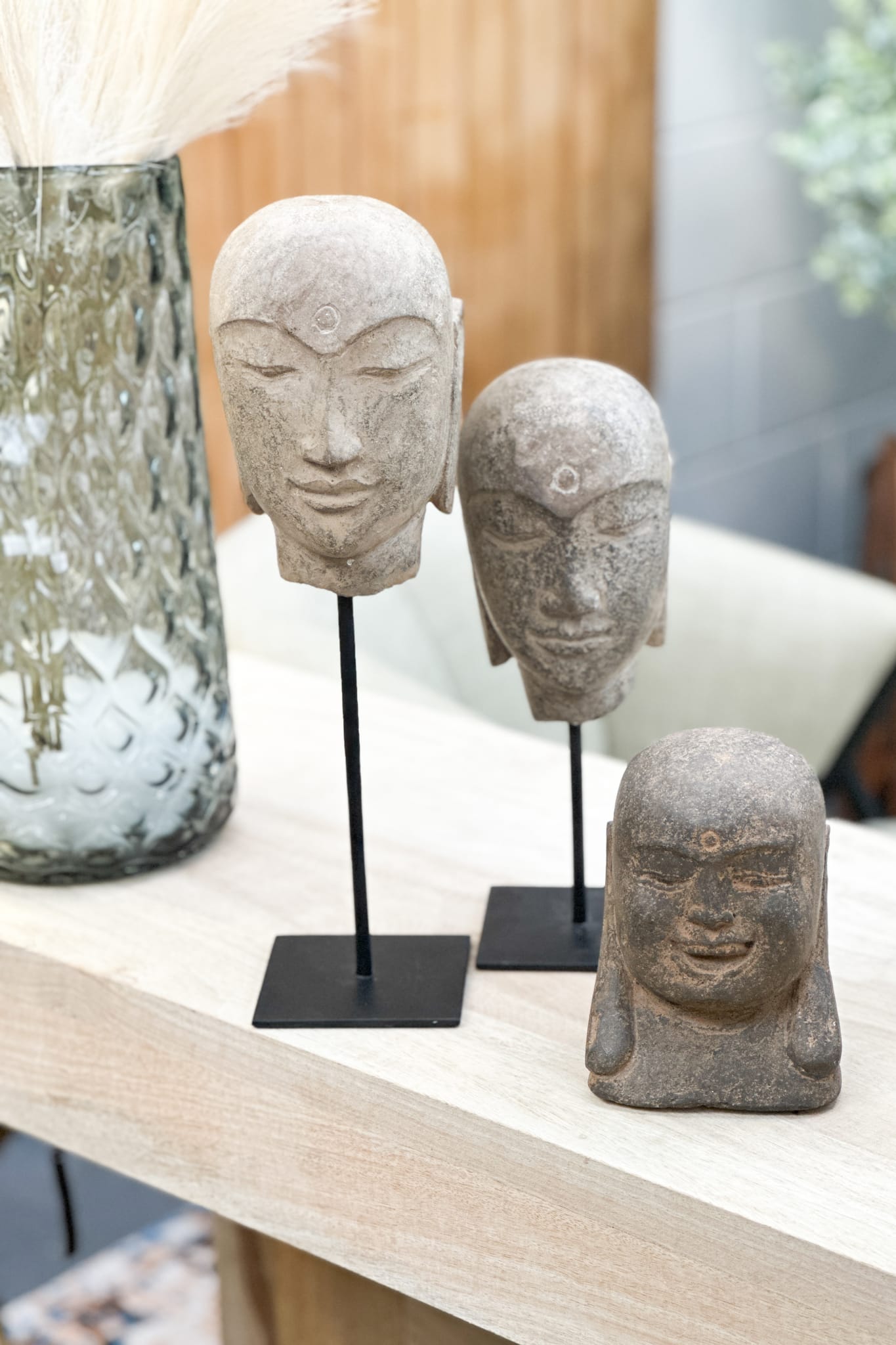 Hand Carved Stone Zen Buddha Head on Stand - Tall - Magpie Style