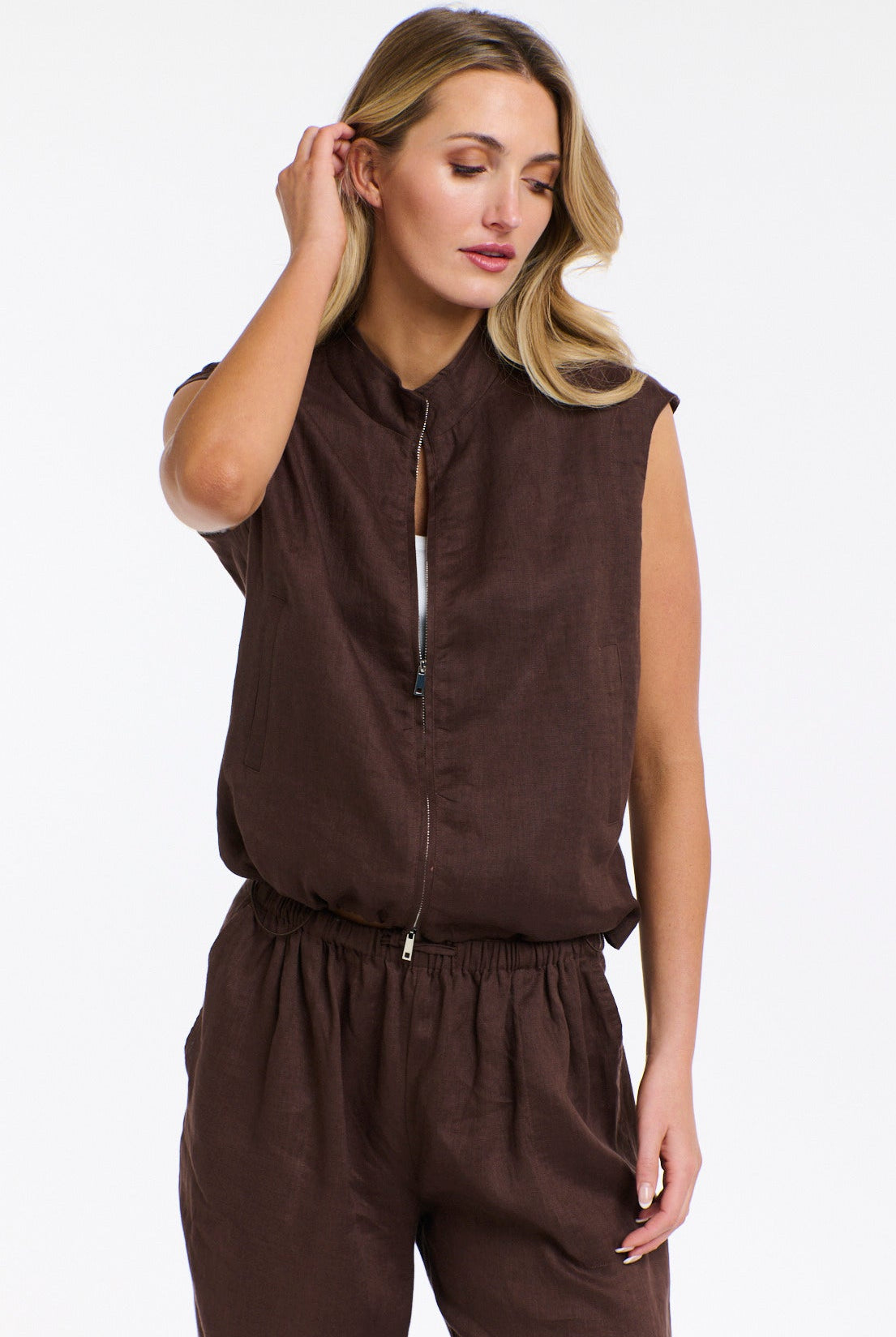 365 DAYS Mara Linen Zip Top - Chocolate, supplier photo 5