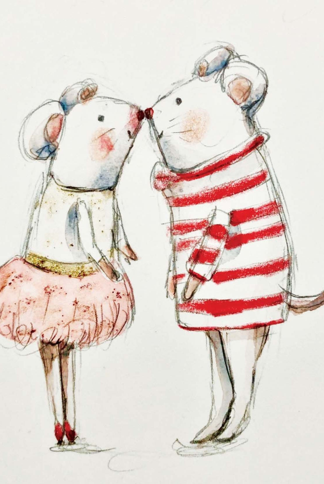 Card - Kissing Mice - original artwork