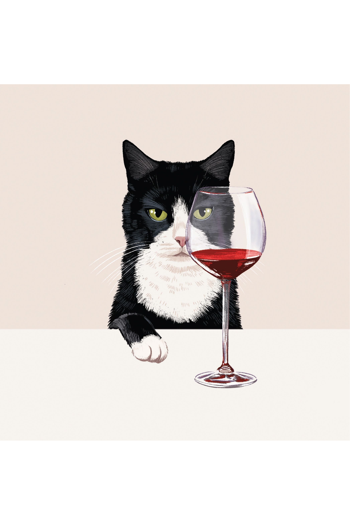 Card - Tuxedo Cat & Red Wine - complete artwork