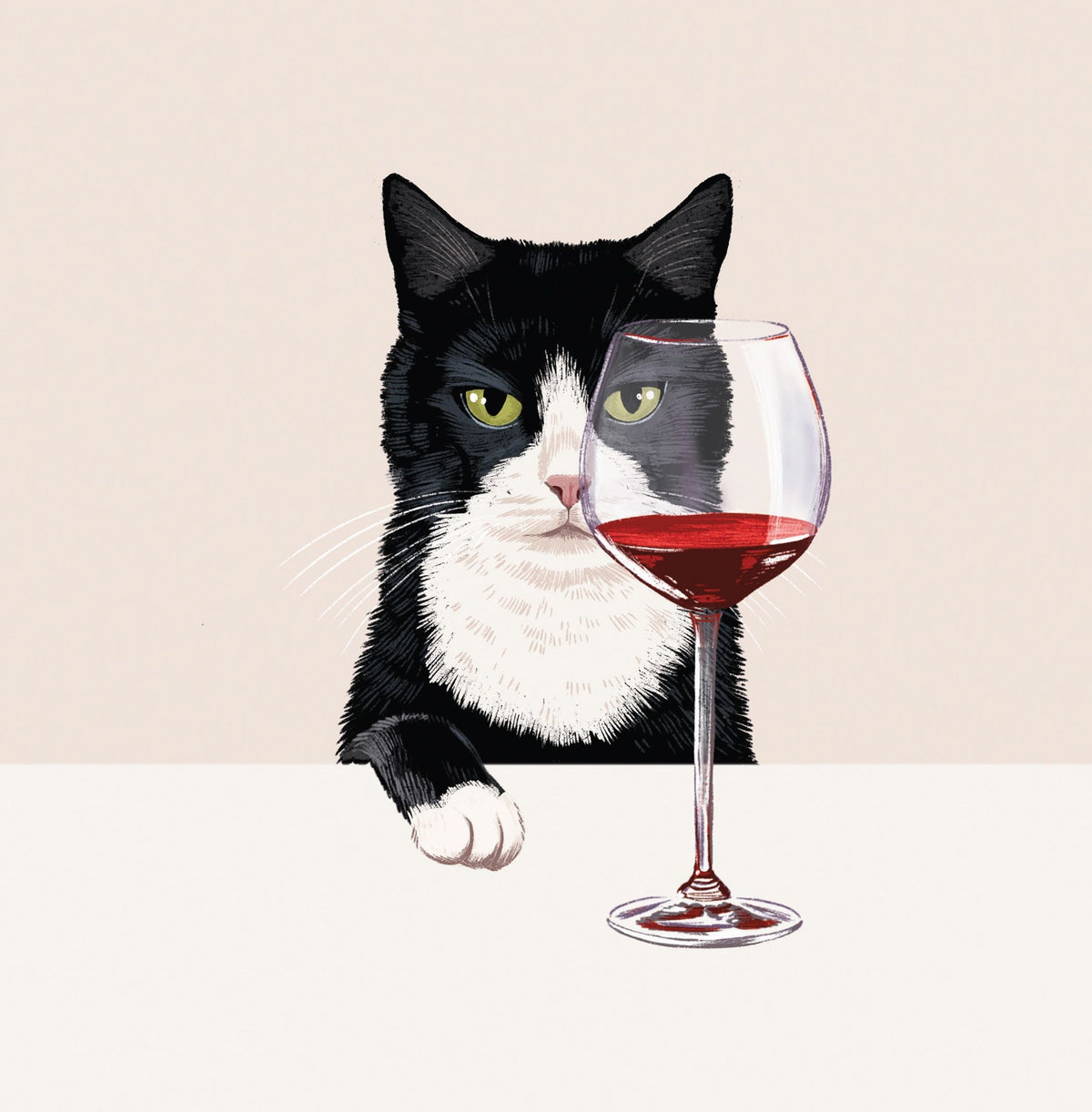 Card - Tuxedo Cat & Red Wine - original artwork