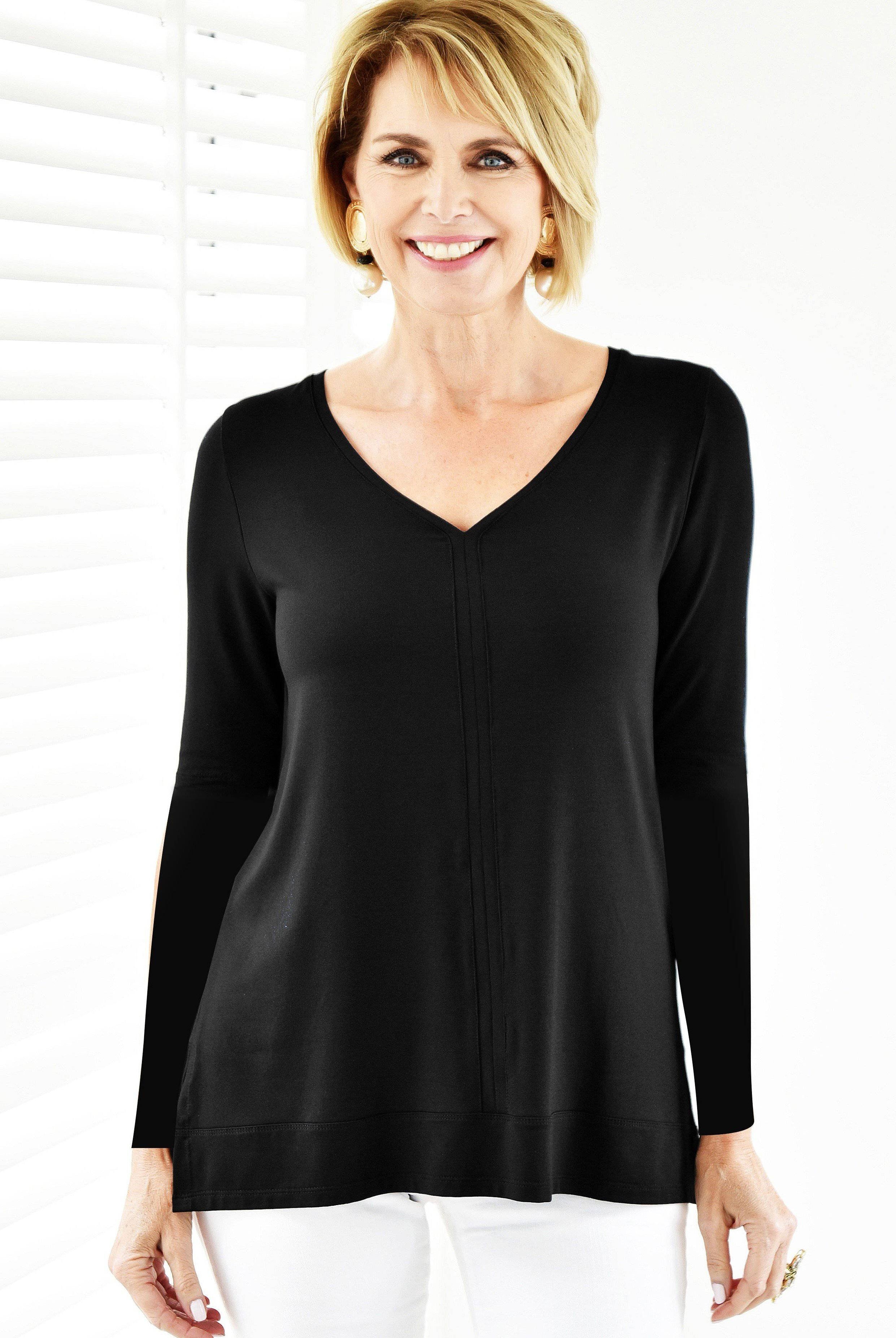 PAULA RYAN ESSENTIALS V Neck Long Sleeve Top - MicroModal - Paula Ryan