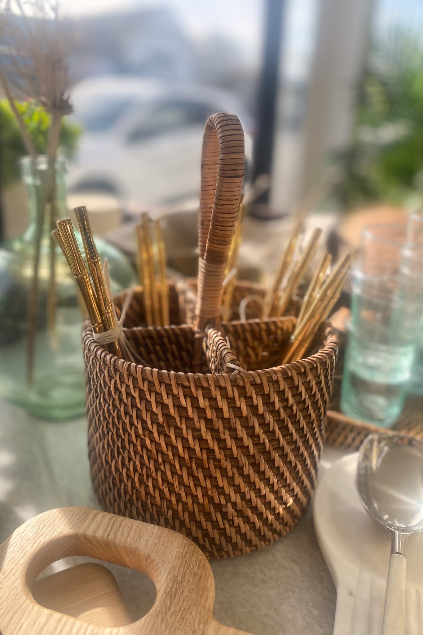 Light Natural Rattan Cutlery Holder - Magpie Style