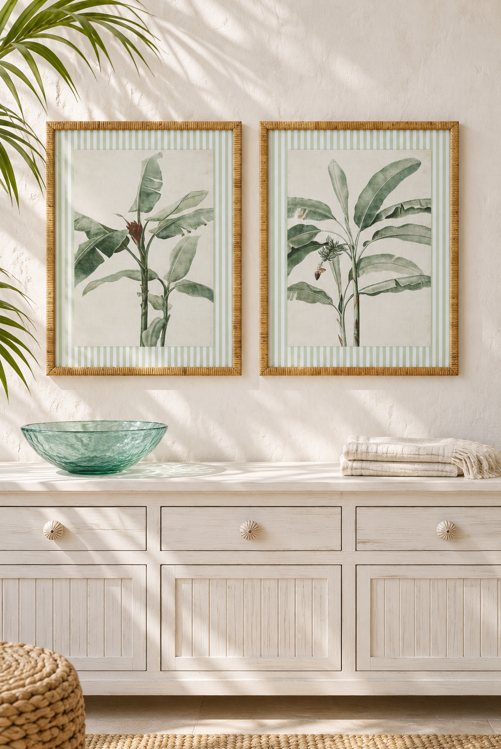 Striped Banana Blossom and Palm Studies styled together