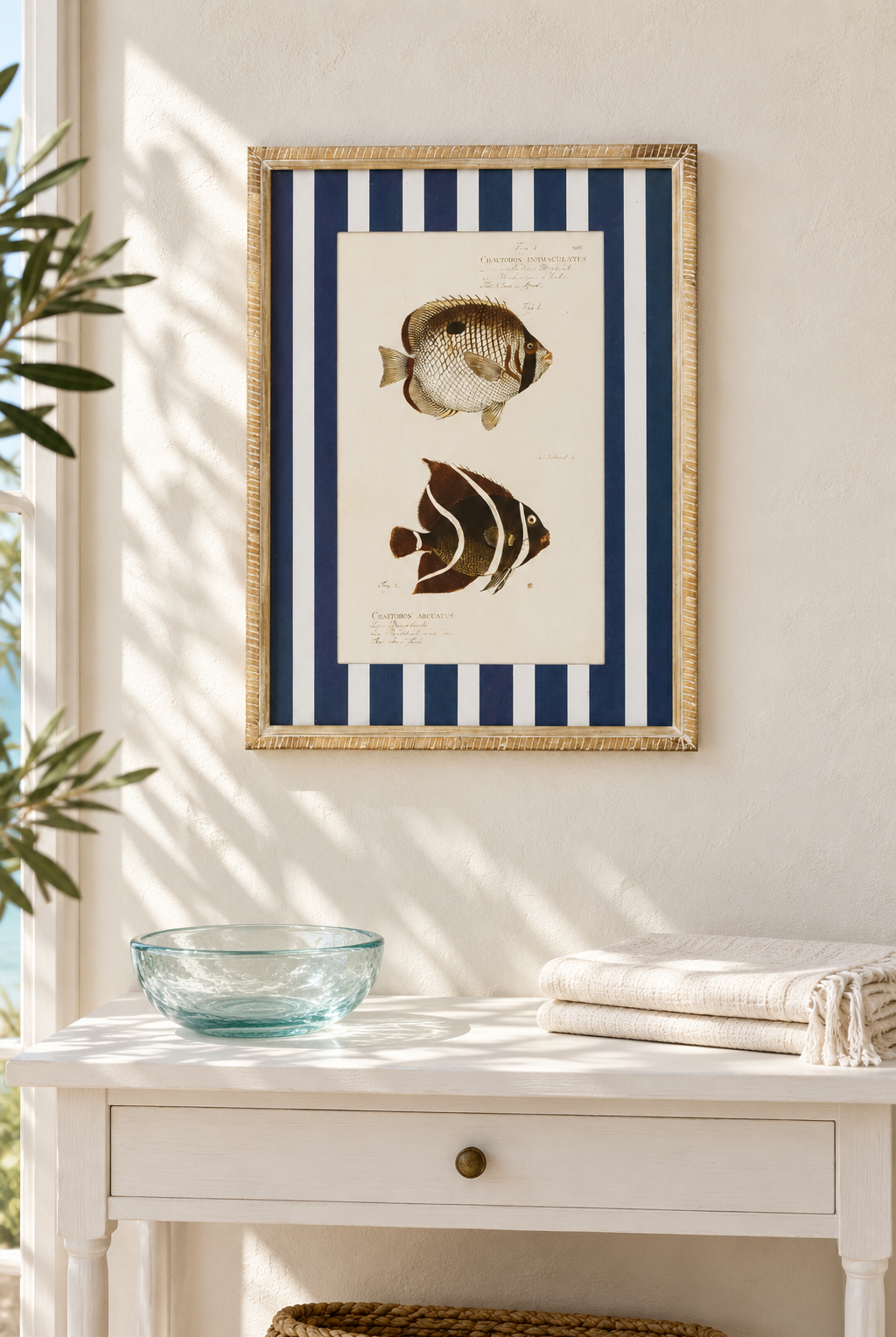 Tropical Stripe Fish Study styled in a coastal interior