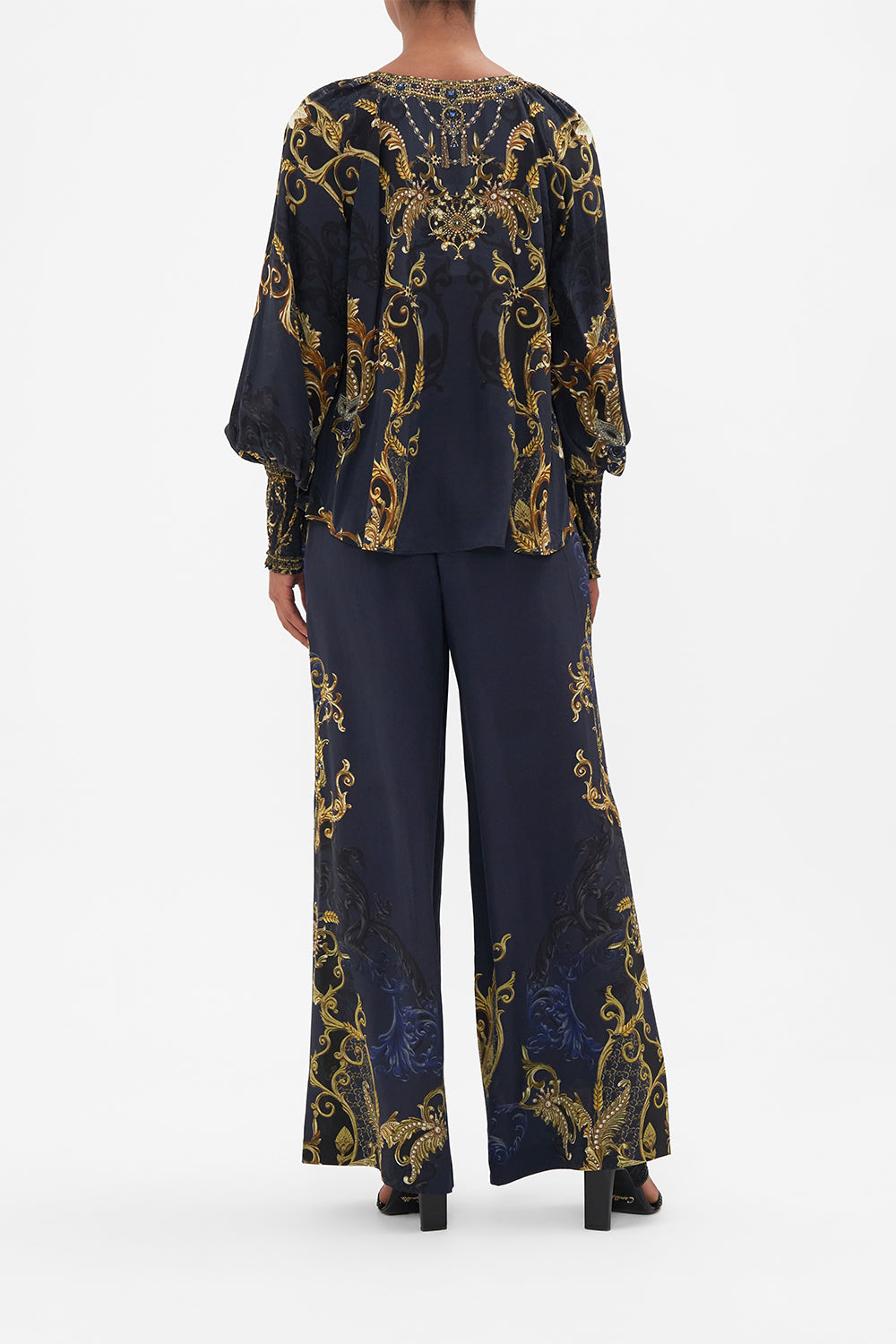 CAMILLA - Shirred Cuff Blouse - Moonlight Melodies - Magpie Style