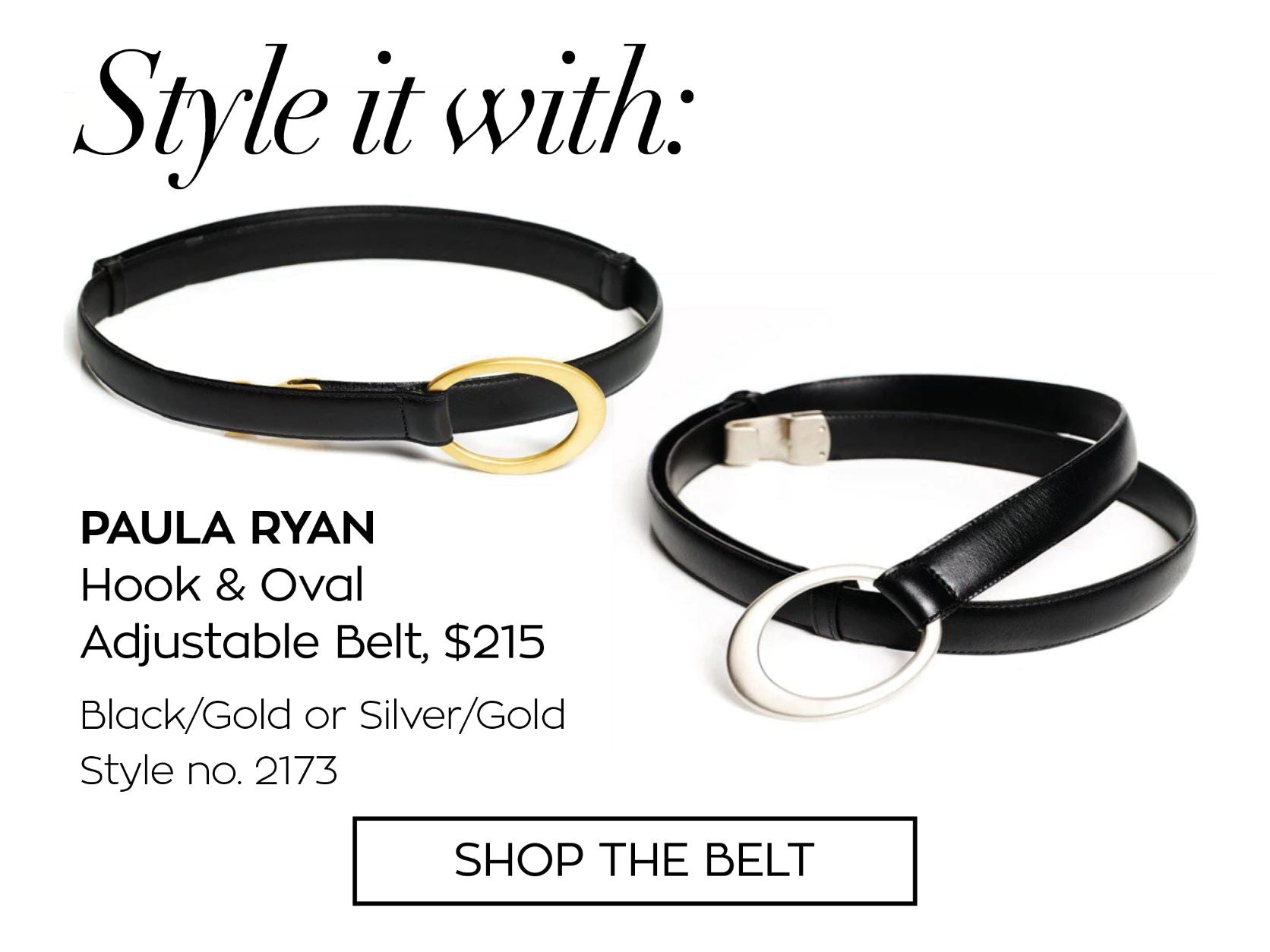 PAULA RYAN Hook and Oval Adjustable Belt - Black/Gold - Paula Ryan