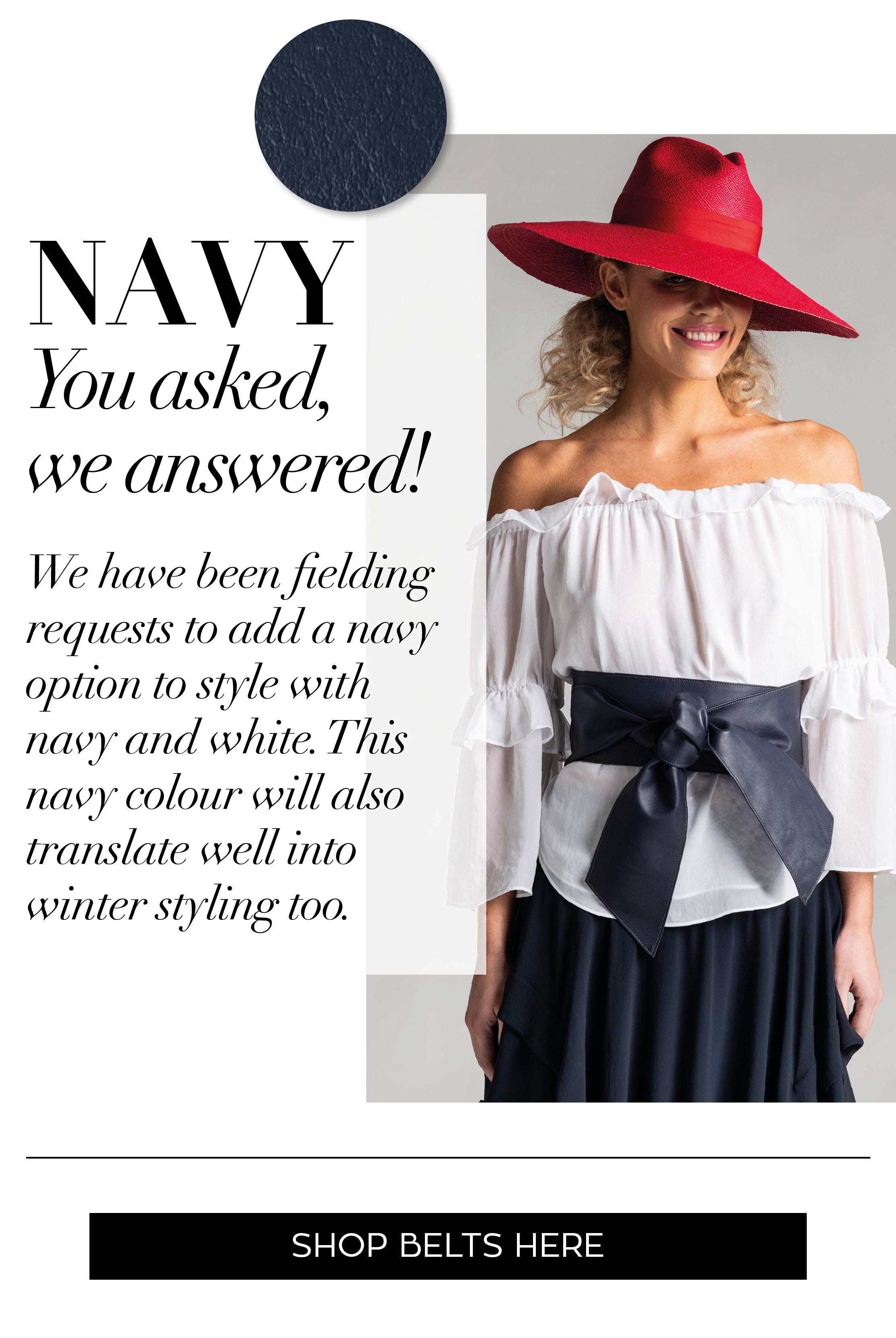 PAULA RYAN Soft Leather Wrap Belt - Navy - Paula Ryan