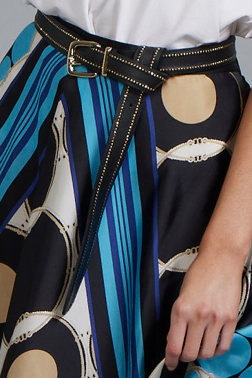 PAULA RYAN Skinny Studs Belt - Black/Light Gold - Paula Ryan