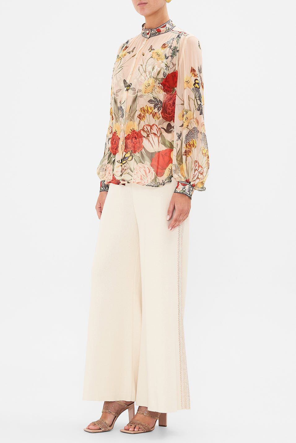 CAMILLA - High Neck Button through Blouse Etched into Eternity - Magpie Style