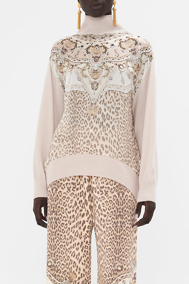 CAMILLA - Silk Front Turtle Neck Knit Grotto Goddess - Magpie Style