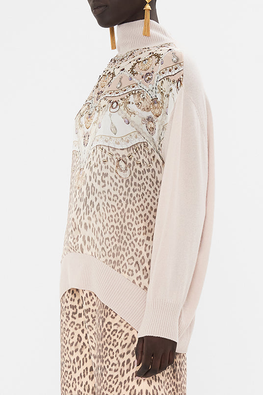 CAMILLA - Silk Front Turtle Neck Knit Grotto Goddess - Magpie Style