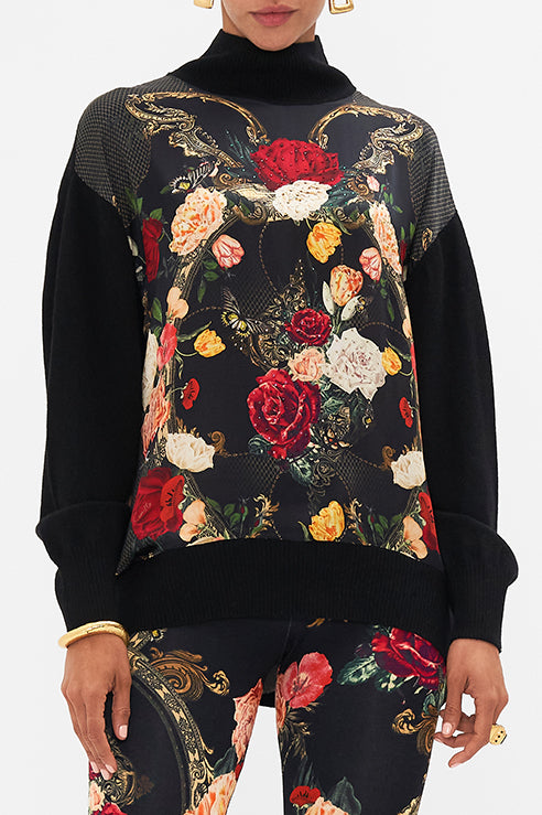 CAMILLA - Silk Front Turtle Neck Knit Magic in the Manuscripts - Magpie Style