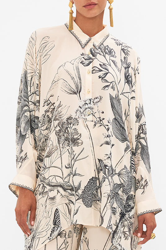 CAMILLA - Button Up Top with Draped Back Etched into Eternity - Magpie Style