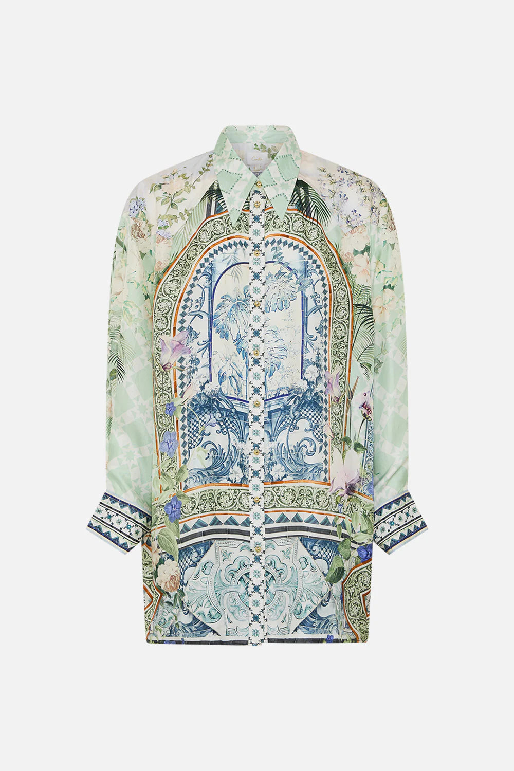 CAMILLA Long Line Shirt with Yoke & Button Detail - Jardim Party - Magpie Style