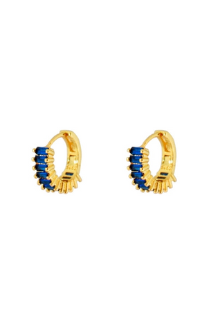 Wide Blue Crystal Ear Huggies - 18ct gold plated