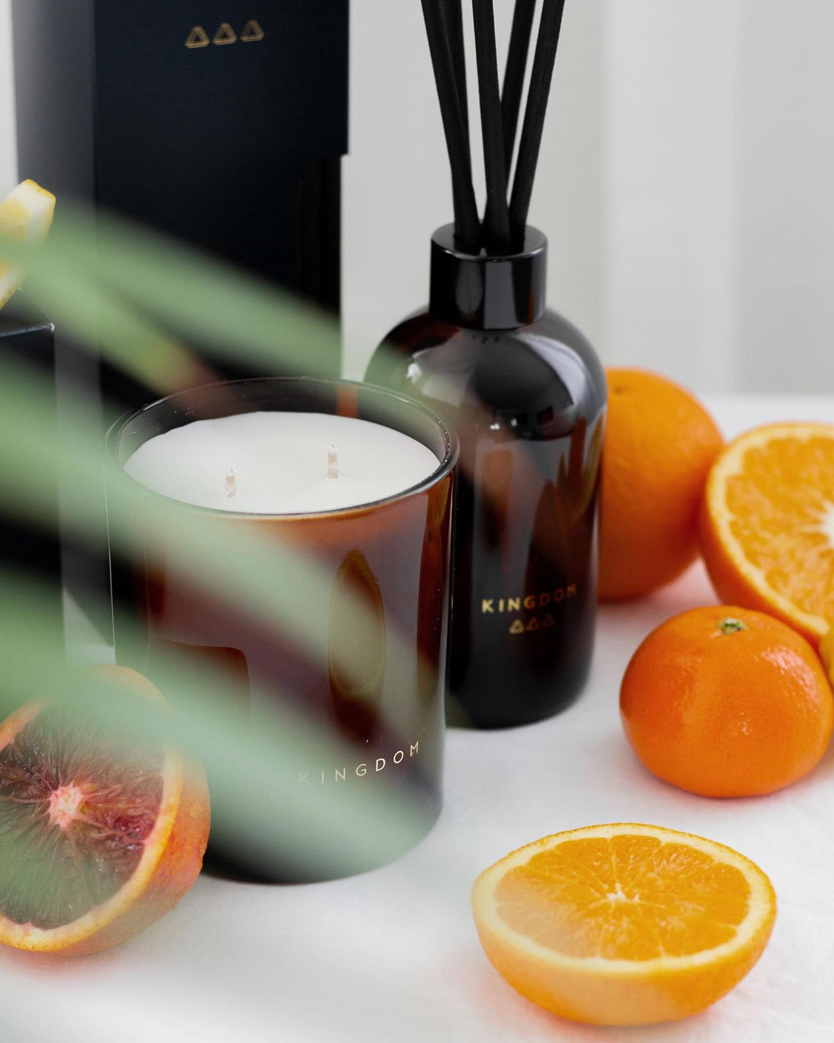 Kingdom Candles Elderflower and Citrus candle and diffuser lifestyle image