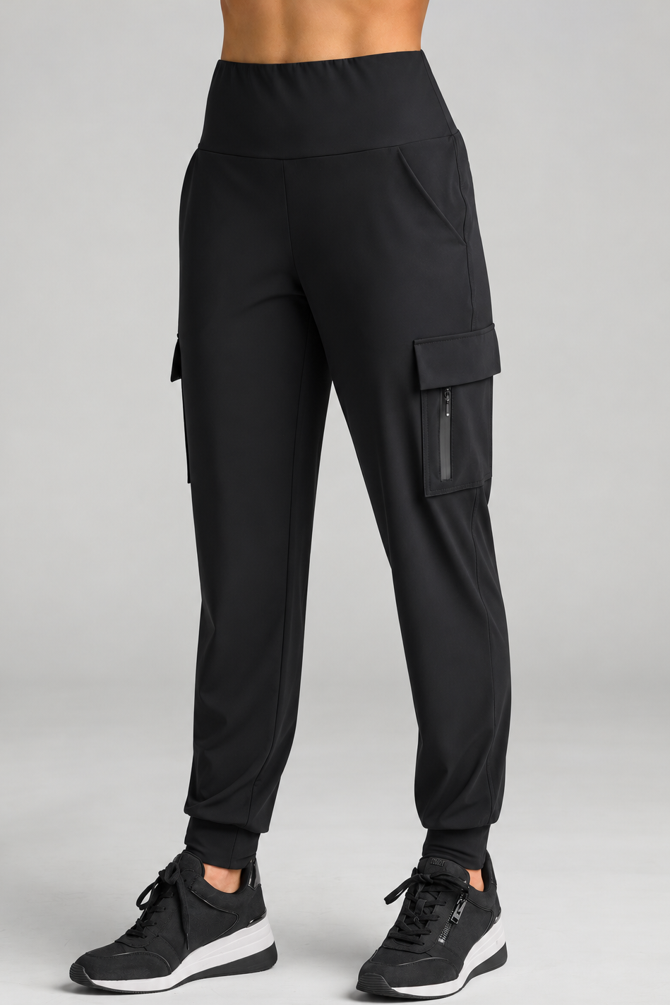 PAULA RYAN (Regular Length) Cuffed Cargo Pant - Black - Paula Ryan