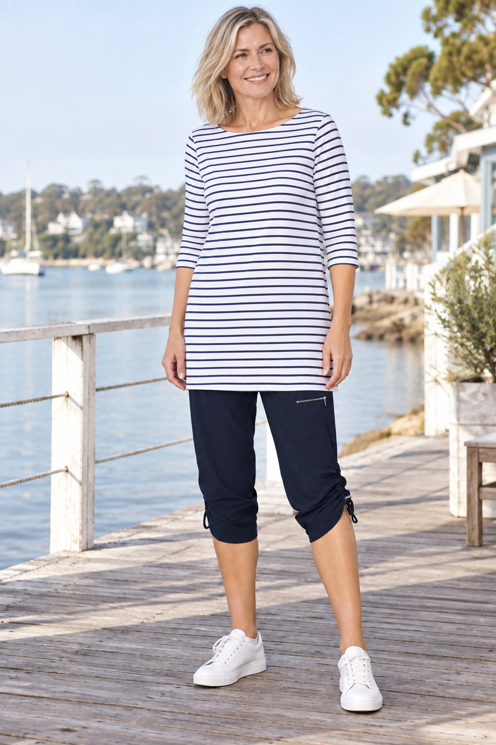PAULA RYAN Toggled Clam Diggers Microjersey - Navy - Paula Ryan