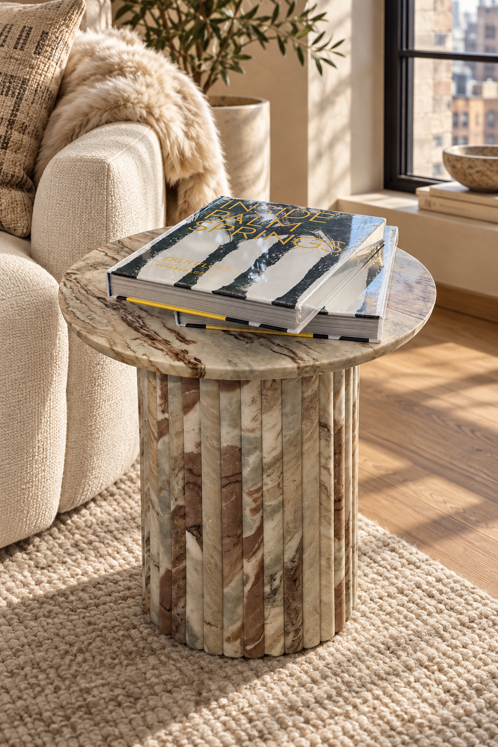 Rosé Marble Fluted Side Table