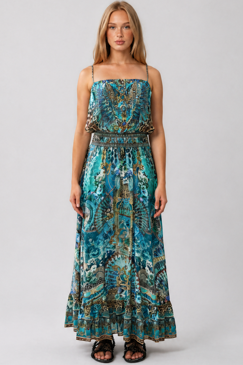 CAMILLA Shirred Waist Long Dress - Flamenco Euphoria