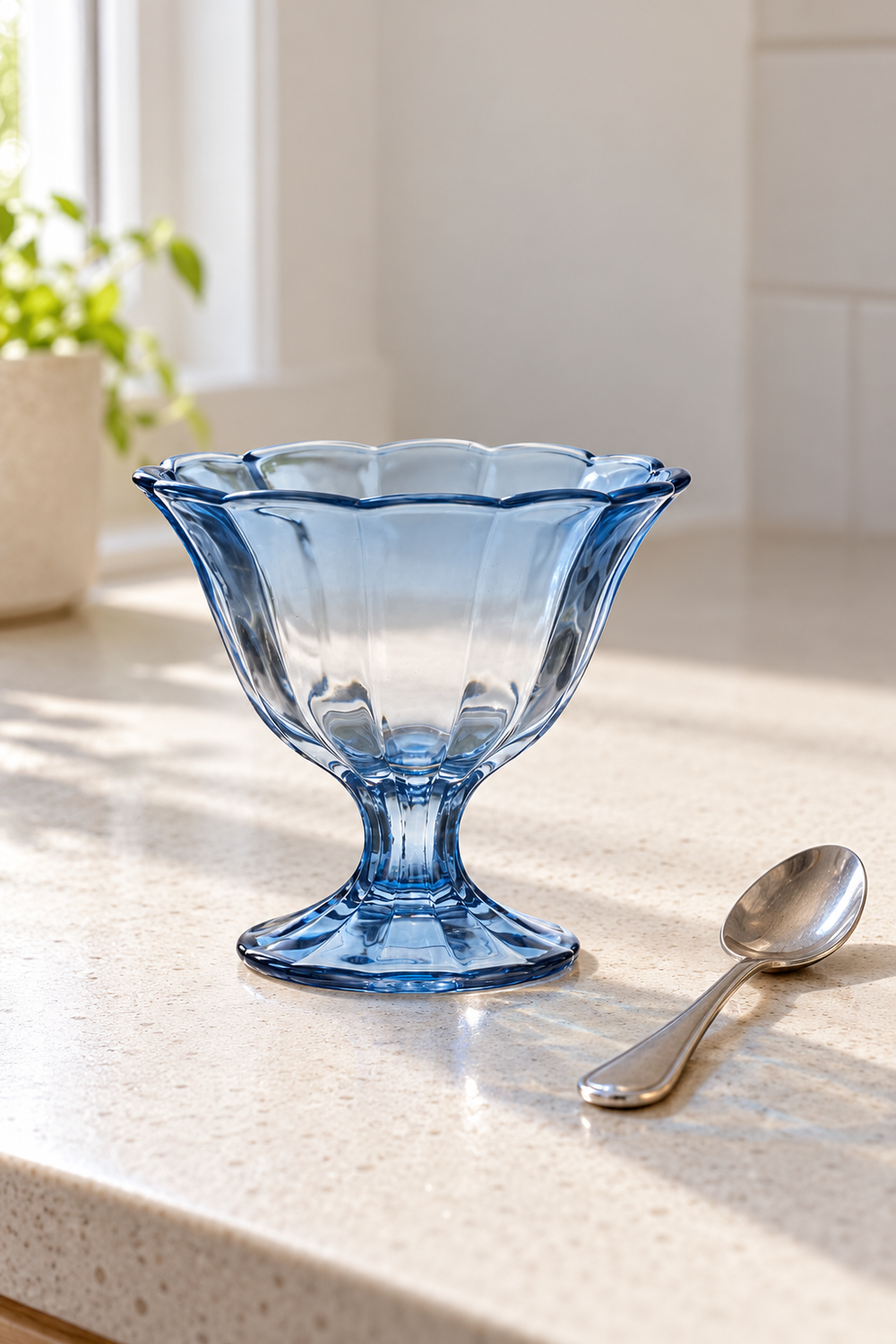 Abby Footed Glass Bowl - Blue
