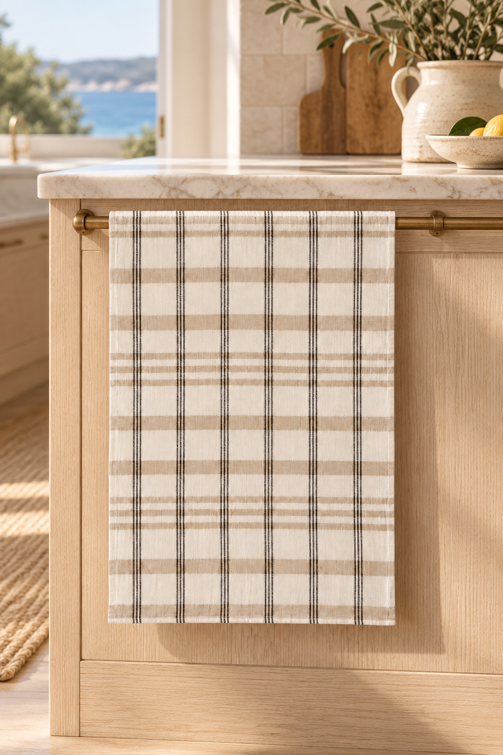 Kit Recycled Cotton Tea Towels - Tan Check