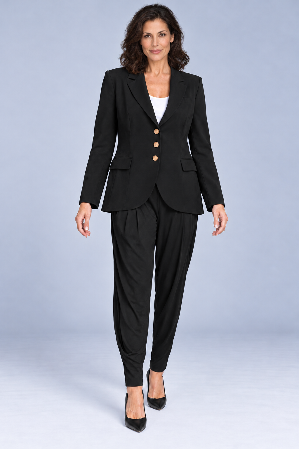 PAULA RYAN style 8395 Black jacket with style 1259 White and style 6280 Black — clean model