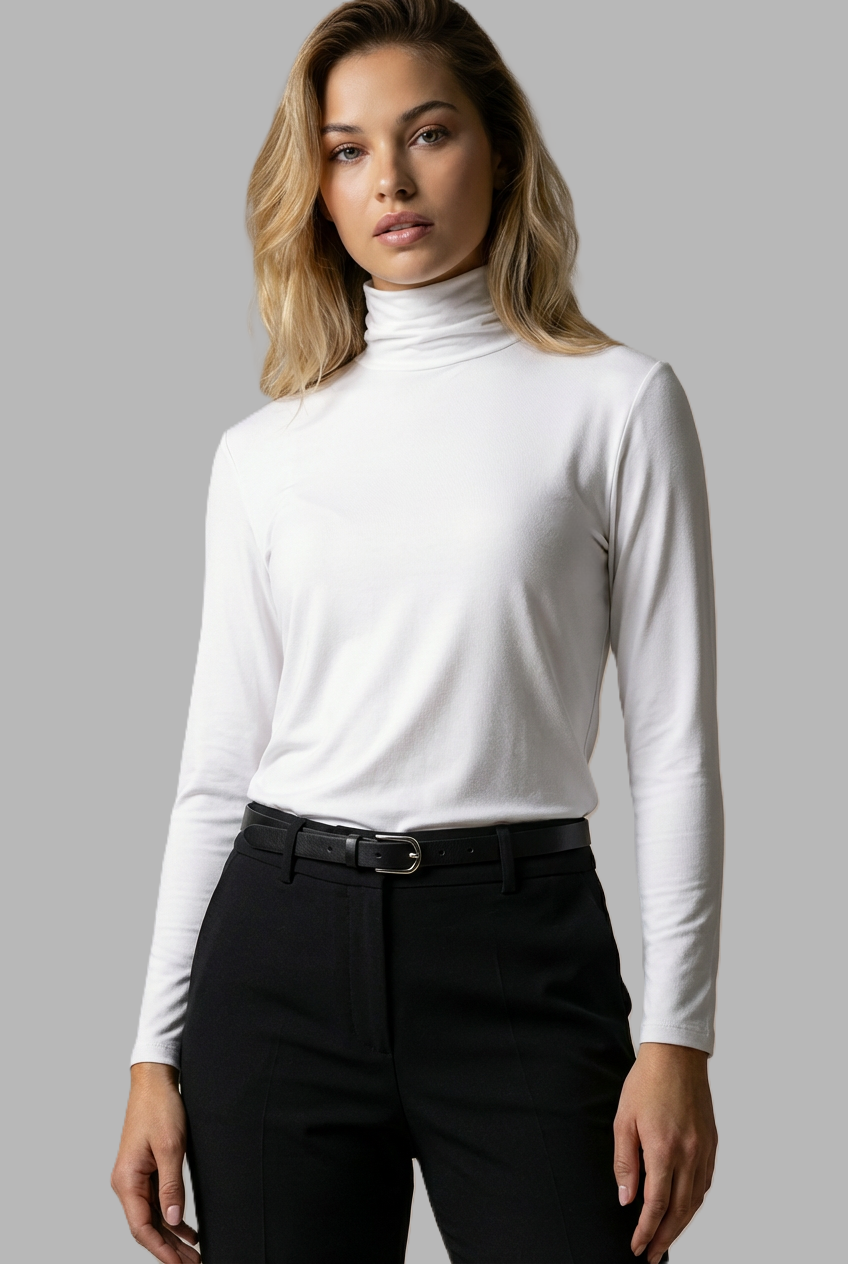 PAULA RYAN Easy Fit Zip Neck Long Sleeve Polo Top - EcoVero White