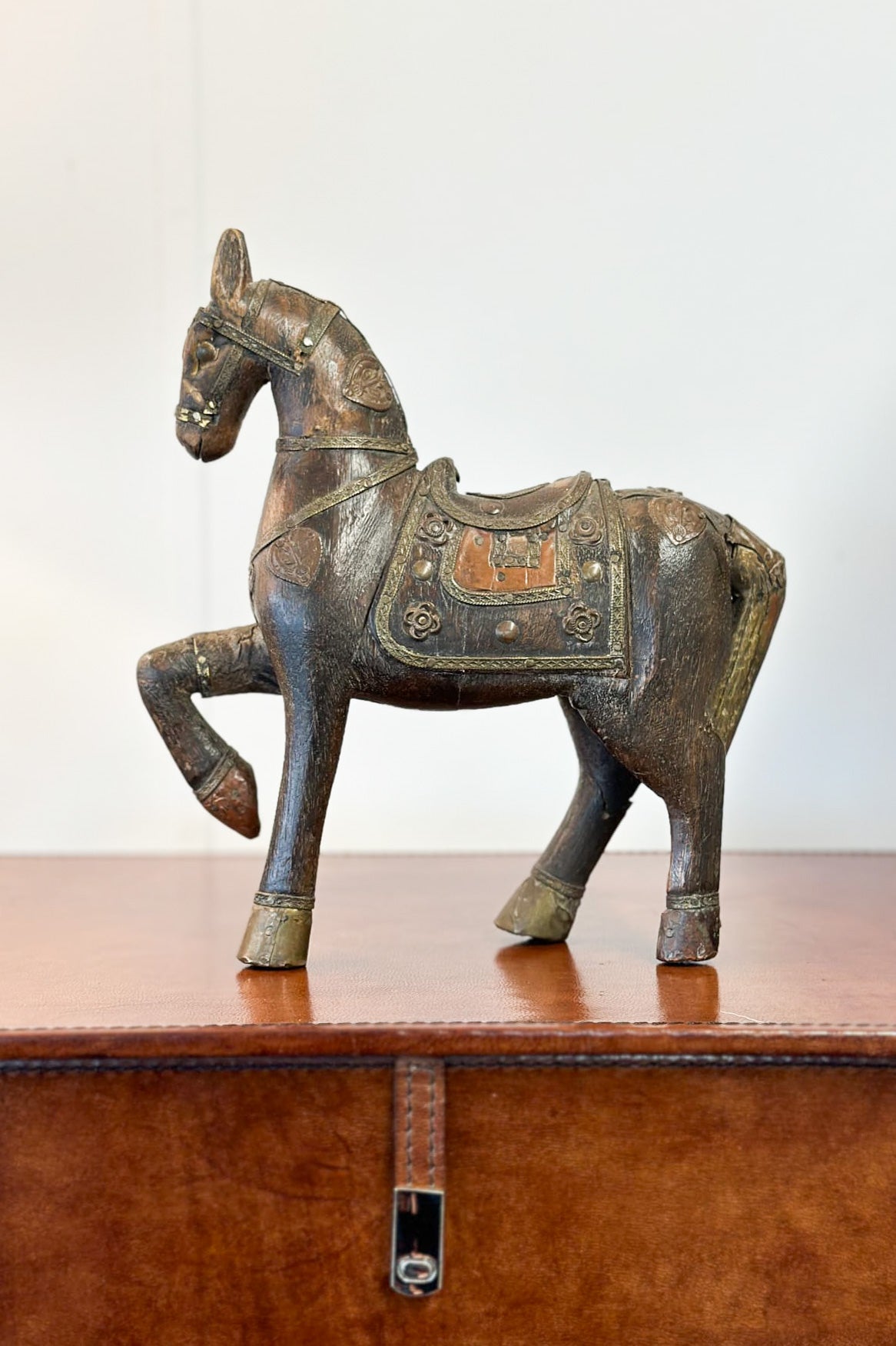 Brass Embellished Wooden Horse - Magpie Style